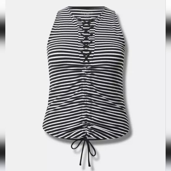 Torrid Fitted Super Soft Rib Lace Up Ruched Tie Front Crop Tank - 2 - Picture 4 of 7